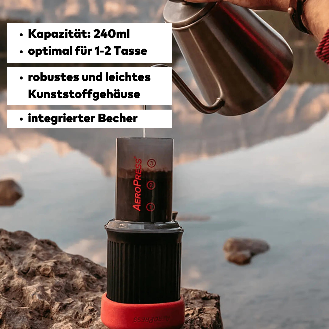 Aeropress Go, 240ml, kleines Packmaß mit intergriertem Becher