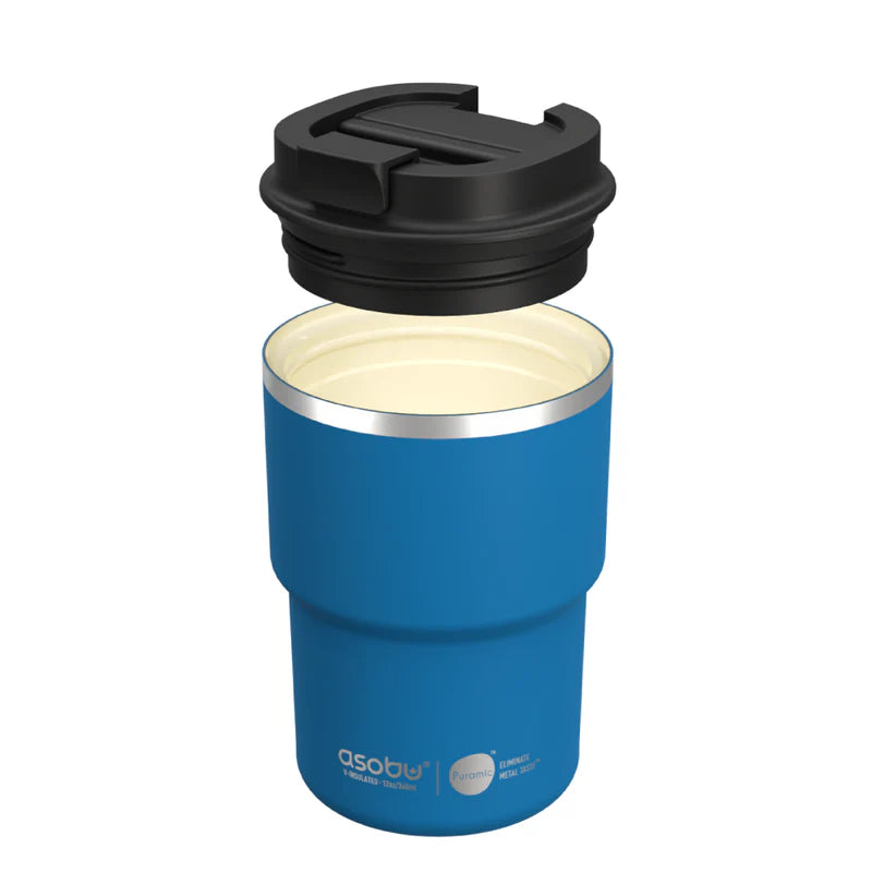 Asobu PICKUP To Go Thermobecher, blau, mit Schraubdeckel, 360ml., auslaufsicher, aus Edelstahl und Keramikinnenbeschichtung