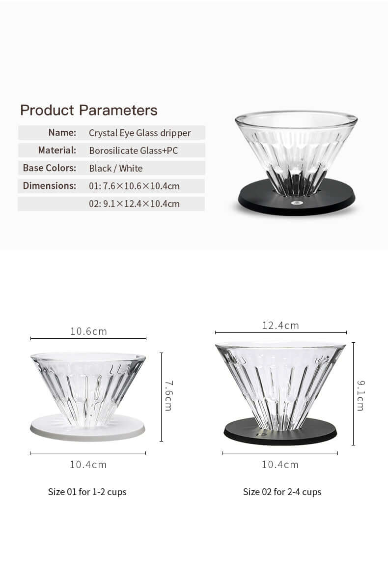 Größenangaben zum Produkt Glas-Kaffeefilter von Timemore in der Größe 01