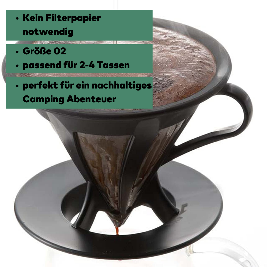 Hario Cafeor V60-02, 2-4 Tassen, kein Filterpapier notwendig da integrierter Filter, Kunststoff