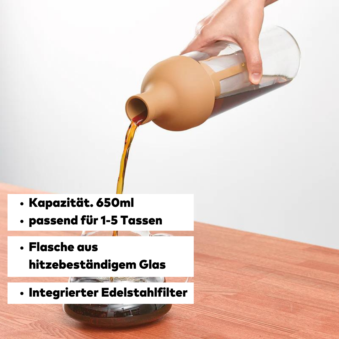 Hario Filter-In Coldbrew Bottle, 650ml, 1-5 Tassen, Flasche aus hintzebeständigem Glas, integrierte Filter für Kaffeemehl