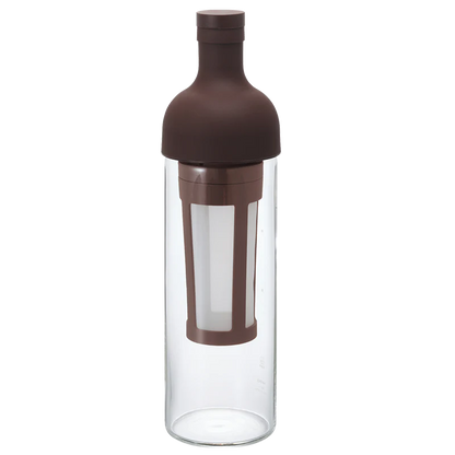 Hario Filter-In Coldbrew Bottle, hitzebeständiges Glas, Silikonverschluss, integrierter Filter, dunkel braun