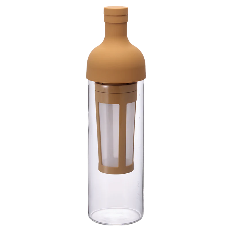 Hario Filter-In Coldbrew Bottle, hitzebeständiges Glas, Silikonverschluss, integrierter Filter, hellbraun