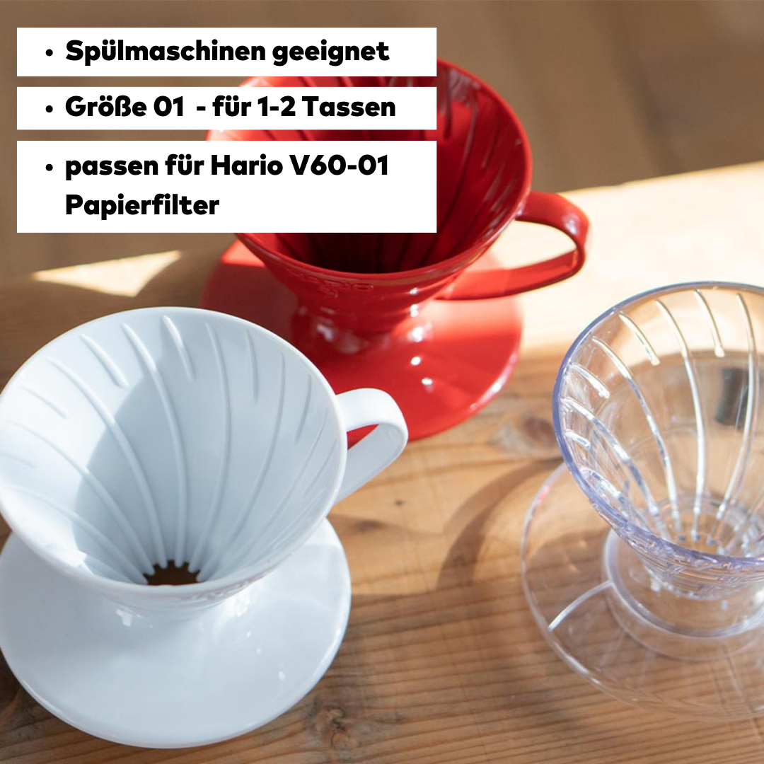 Hario V60-01, Handfilter Korb, 1-2 Tassen, Kunststoff