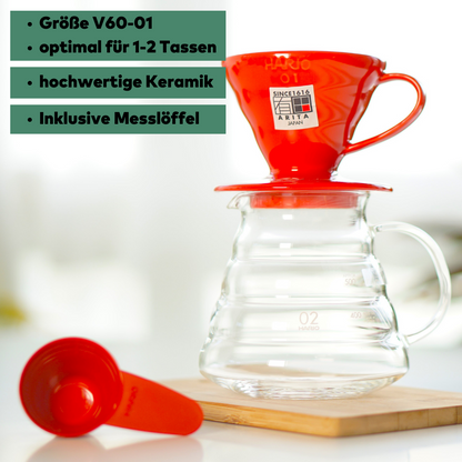 HarioV60, 01, hochwertiger Keramik Filter, für 1-2 Tassen, in der Farbe rot