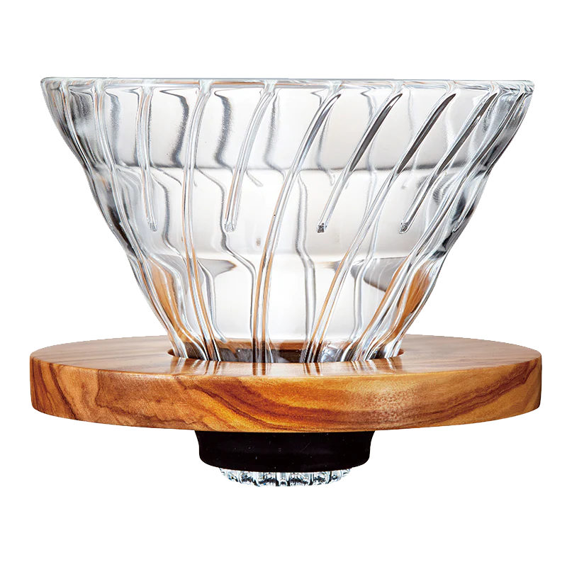 Hario V60, 02, Dripper mit Olivenholzring (abnehmbar) und Glasfilter 