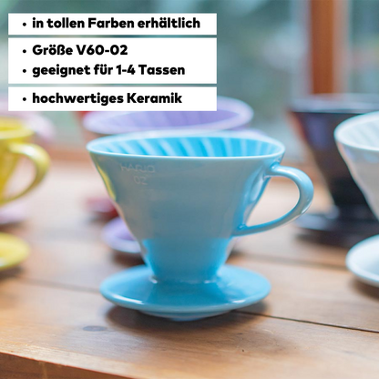 HarioV60, 02, Keramik Filter, für 1-4 Tassen, in der Farbe hellblau
