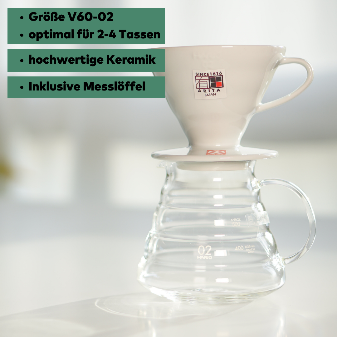 HarioV60, 02, Keramik Filter, für 1-4 Tassen, in der Farbe weiß