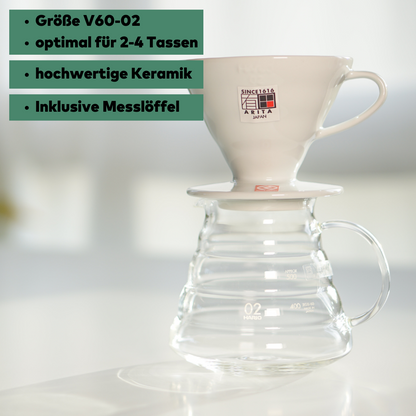 HarioV60, 02, Keramik Filter, für 1-4 Tassen, in der Farbe weiß