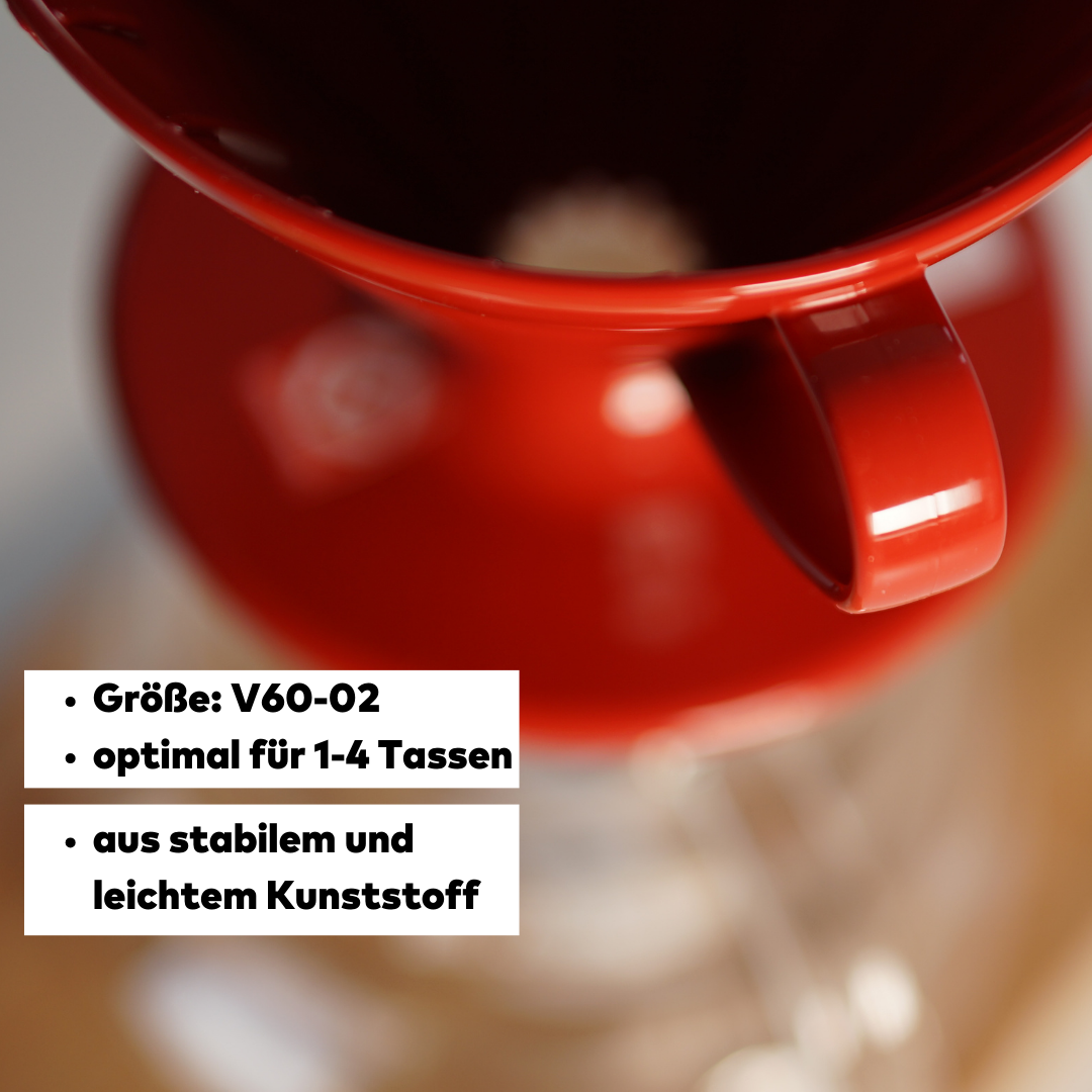 HarioV60, 02, stabiler Kunststoff Filter, für 1-4 Tassen, in der Farbe rot