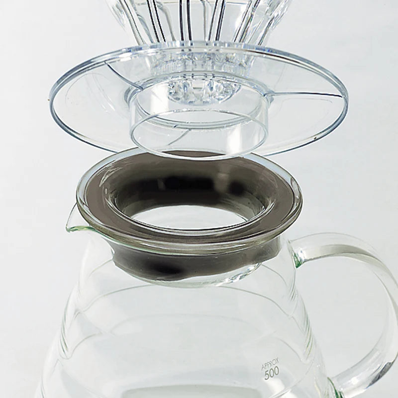 Hario V60, 02, Pour-Over Server 600ml, transparent, Deckel mit Silikondichtung