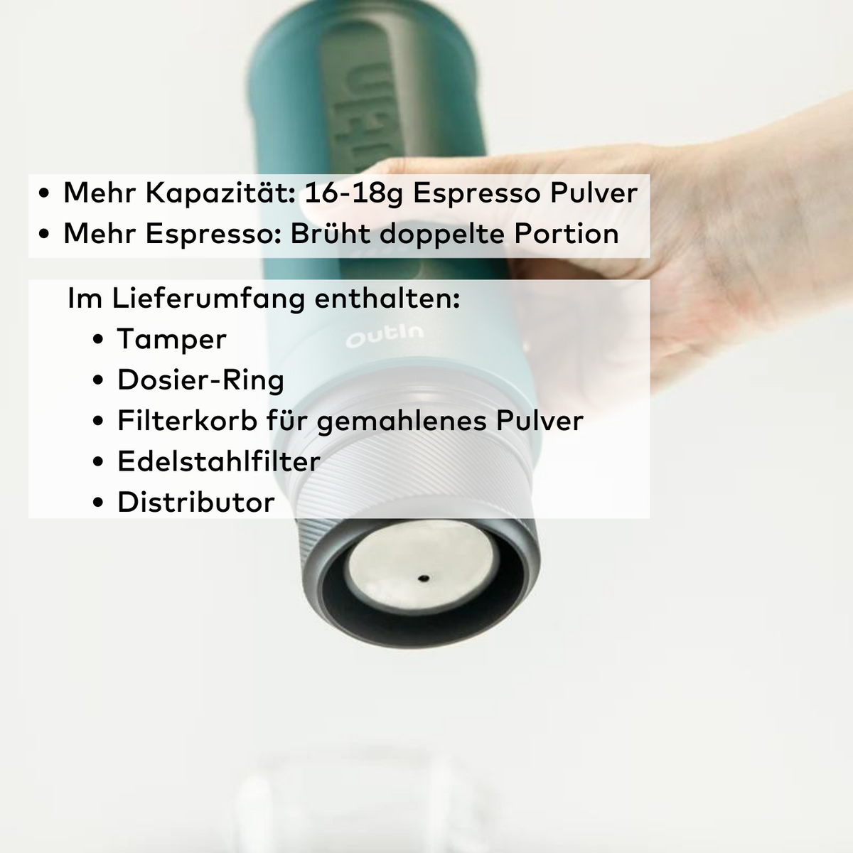 Basket PLUS, Filterkorb mit Tamper für doppelten Espresso für die Outin Nano portable Espressomaschine