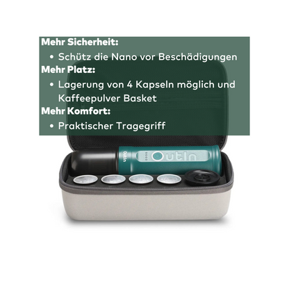 Tragetasche für die portable Espressomaschine Outin Nano, passend für die OutIn Nano und Zubehör sowie 4 Kapseln, Farbe: grau
