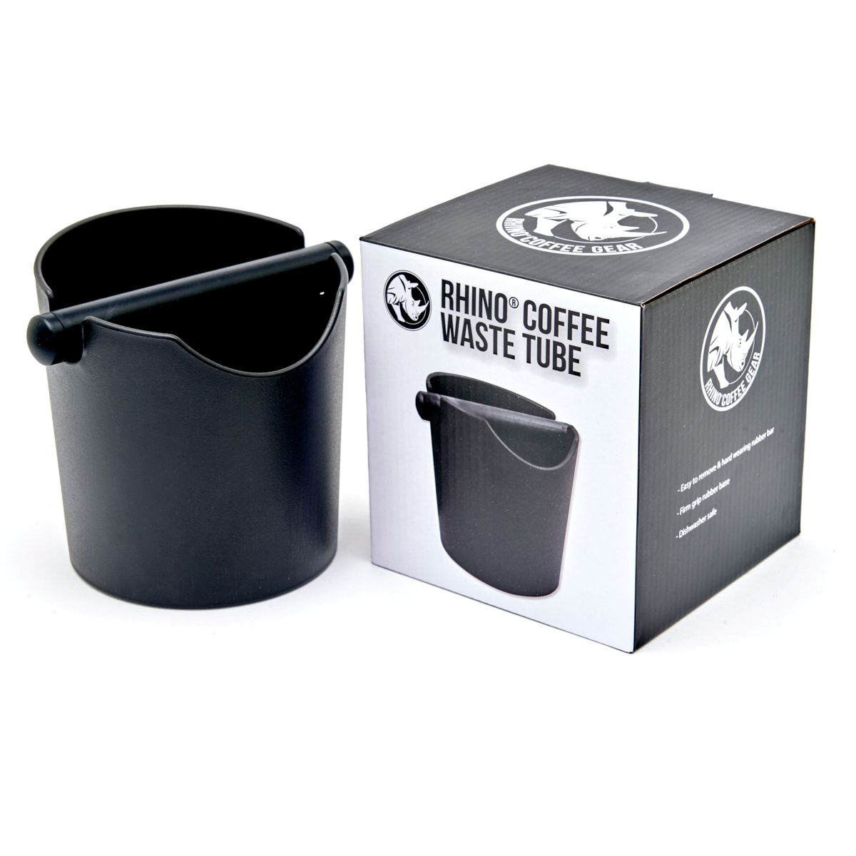 Rhino Kaffee Abklopfbehälter für Siebträger, Höhe: 150mm, Durchmesser:135mm, mit Querstab
