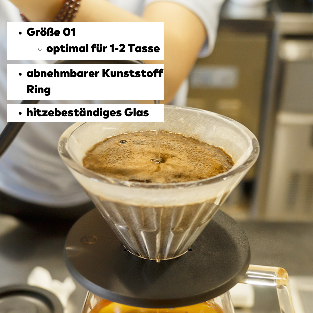 Timemore Filter aus Glas und Kunststoffuntersetzer in der Farbe weiß oder schwarz, Größe:01, optimal für 1-2 Tassen