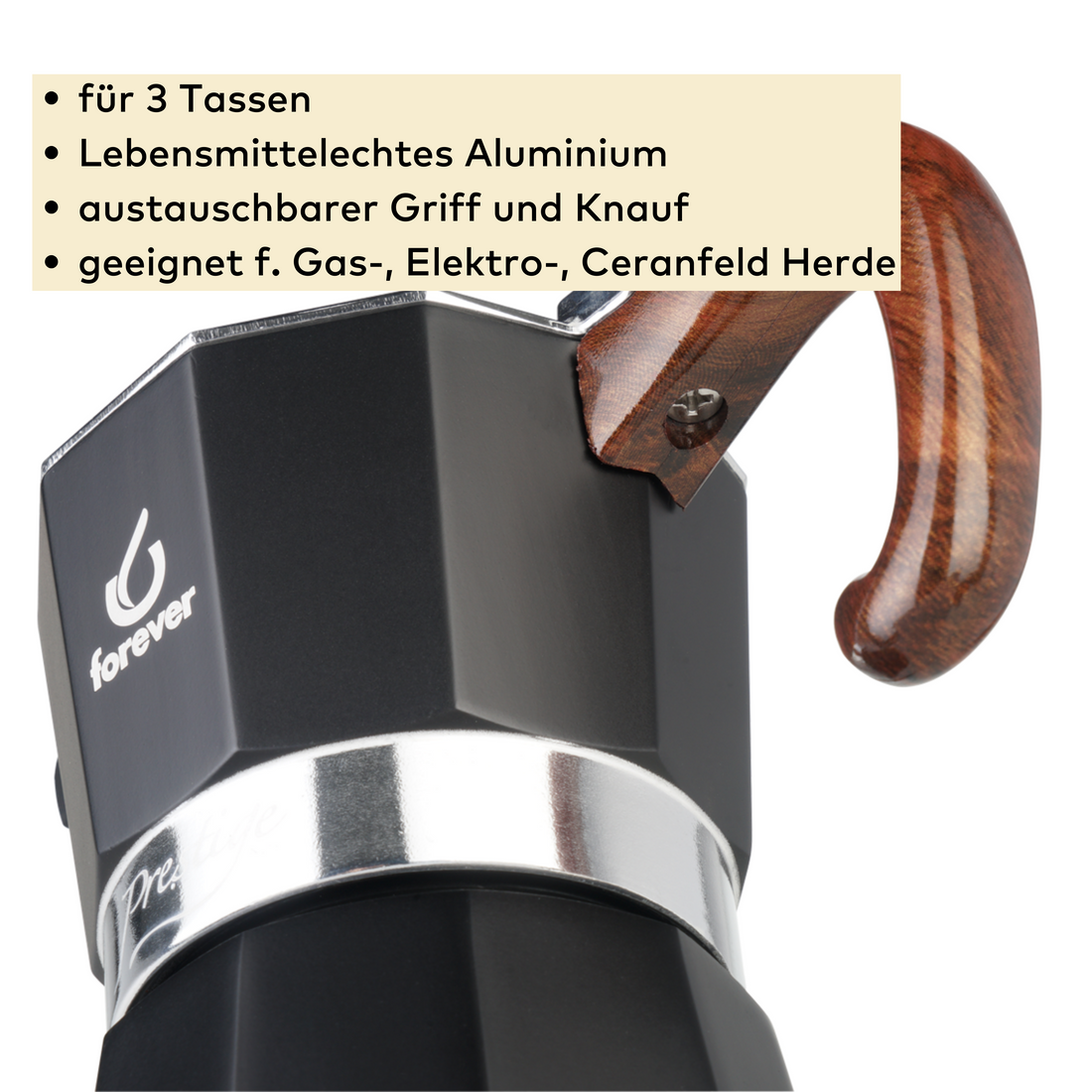 Miss Moka Radica, Moka Kanne von Forever, Nahaufnahme Griff