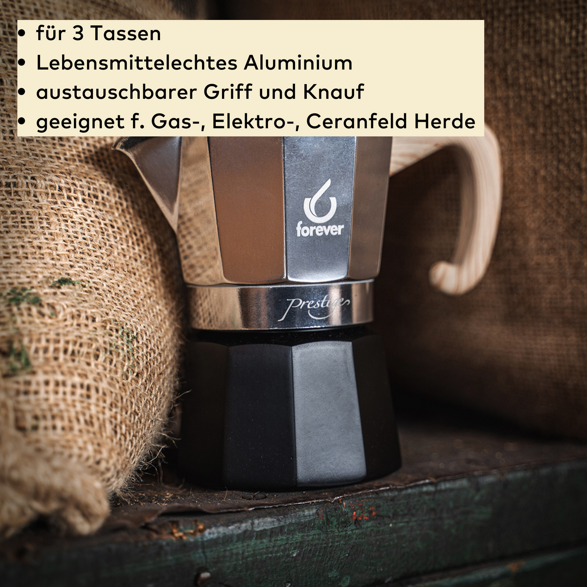Forever Miss Moka Prestige Woody, Mokakanne, 3 Tassen 